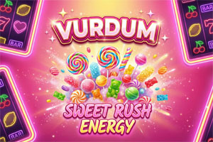Vurdum, Şekere Hücum oyununda yüksek volatiliteye sahip şeker temalı slot görünümü